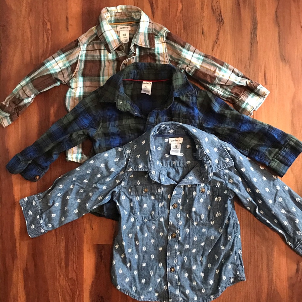 Three 18 mo. Button Up Long sleeve Shirts